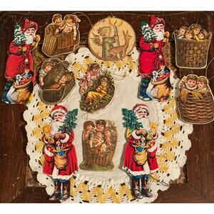 Diecut Victorian ornaments cardboard Santa’s Children - lot of 11
